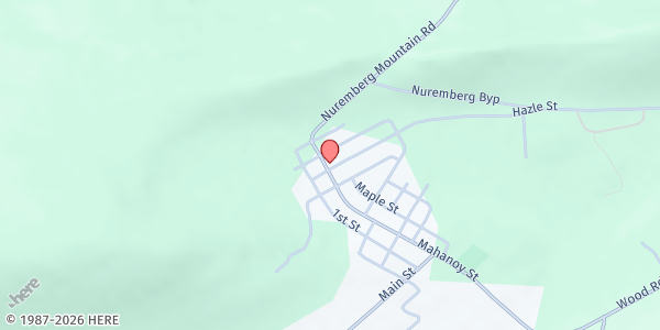 Map showing Nuremberg Area Food Pantry (SCA) at 185 Mahanoy St, Nuremberg, PA