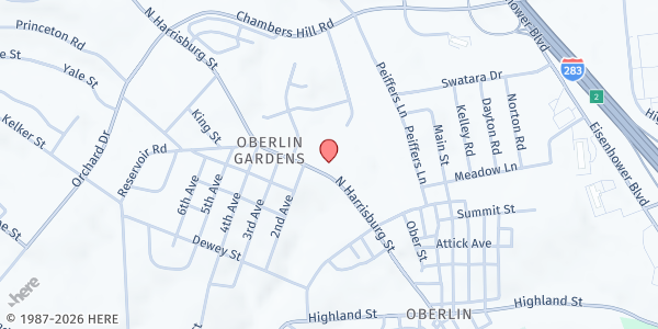 Map showing Crossroads Christian Ministries at 350 NORTH HARRISBURG STREET, Oberlin, PA