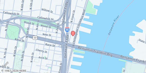 Map showing We Feed The Homeless Philly - 18 Vine Street at 18 Vine Street, Old City, PA