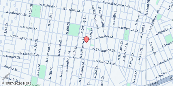 Map showing Drueding Center at 1321 North Lawrence Street, Olde Kensington, PA
