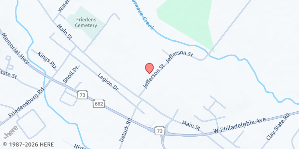 Map showing Oley Mobile Market - Oley Fire Company Fairgrounds at Oley Fire Company Fairgrounds, Oley, PA