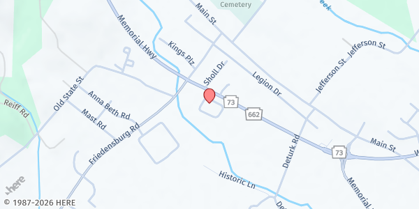 Map showing Oley Valley Food Pantry at Friedens Evangelical Lutheran Church, 1076 Memorial Hwy, Oley, PA