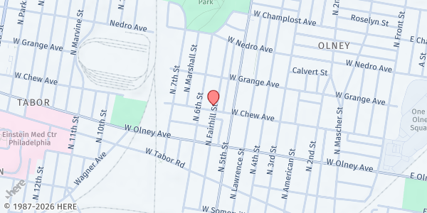 Map showing Shekina SDA Church at 531 West Chew Avenue, Olney, PA