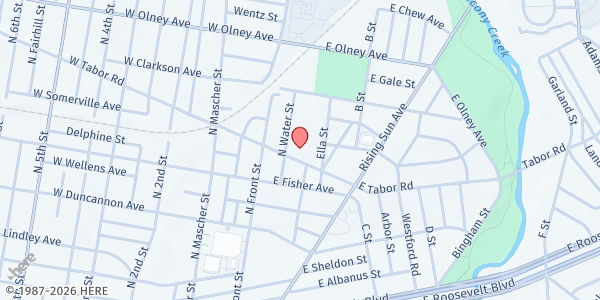 Map showing St. James United Methodist Church at 199 East Tabor Road, Olney, PA