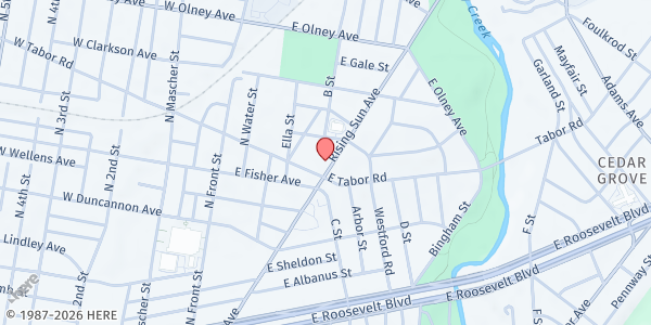 Map showing Triumphant Faith International Worship Center at 5316 Rising Sun Avenue, Olney, PA