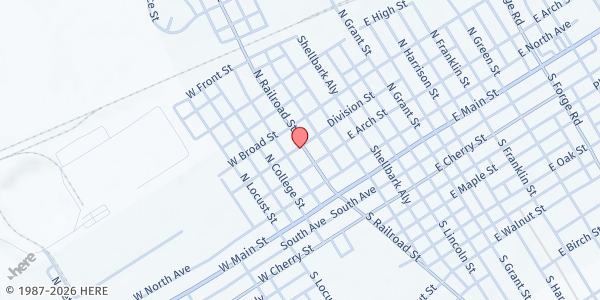 Map showing The Caring Cupboard at 131 N Railroad St, Palmyra, PA