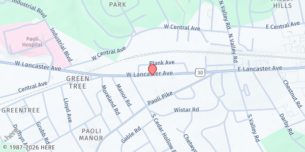 Map showing The Food Closet at Church of the Good Samaritan at 212 West Lancaster Avenue, Paoli, PA