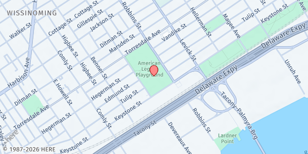 Map showing American Legion Playground at 6201 Torresdale Ave., Philadelphia, PA