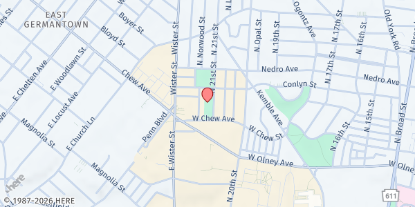Map showing Belfield Recreation Center at 2109 Chew Ave., Philadelphia, PA