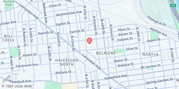 Map showing Belmont Charter School at 4030 Brown Street, Philadelphia, PA
