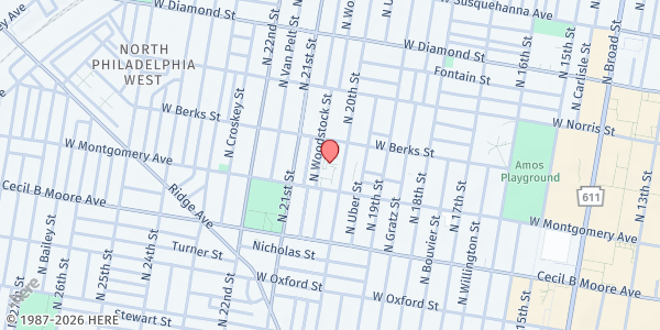 Map showing Better Tomorrows at Jackie's Garden at 2012 W Berks St, Philadelphia, PA