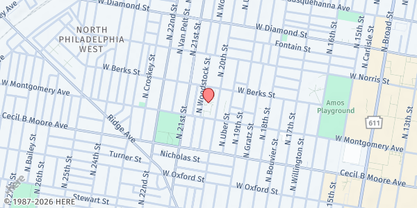 Map showing Better Tomorrows - Jackie's Garden at 1836 North 20th Street, Philadelphia, PA