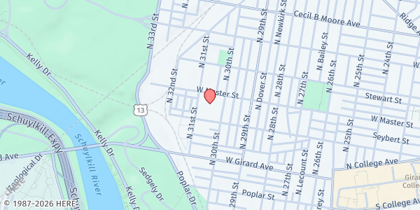 Map showing Brewerytown Sharswood Community Civic Association - Master Street at 3000 W Master St, Philadelphia, PA
