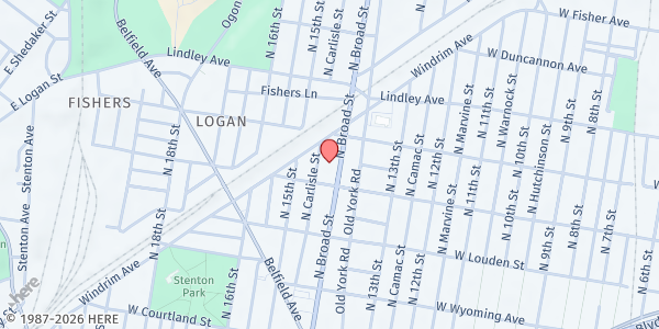 Map showing Brightside Academy at 4920 N Broad St, Philadelphia, PA