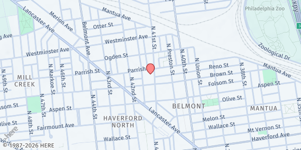 Map showing Calvary-St. Augustine Episcopal Church at 814 N 41st St., Philadelphia, PA