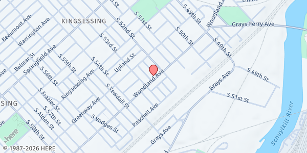 Map showing Camp Chosen at 5217 Woodland Ave, Philadelphia, PA