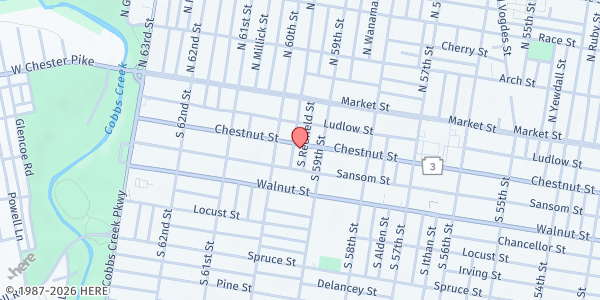 Map showing Camp Majestic at 5924 Chestnut St, Philadelphia, PA