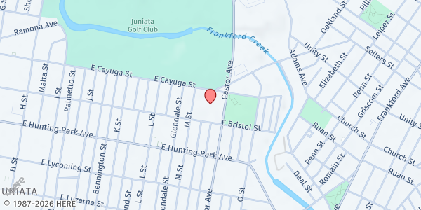 Map showing Carl Mackley Apartments at 1401 E Bristol St., Philadelphia, PA