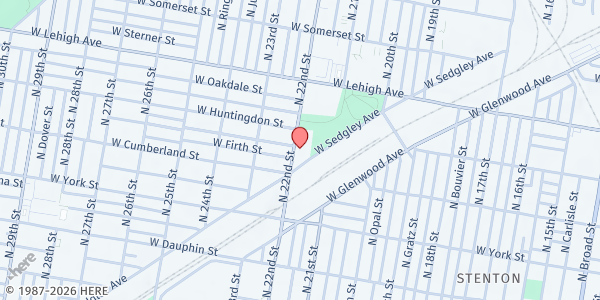 Map showing Cecil B. Moore Recreation Center at 2551 N. 22nd St, Philadelphia, PA