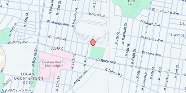 Map showing Cherashore Playground at 950 W Chew Ave, Philadelphia, PA