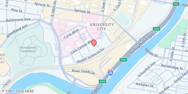 Map showing CHOP Buerger Center at 3500 Civic Center Blvd., Philadelphia, PA