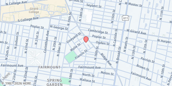 Map showing Christ Our Redeemed Baptist Church at 1708 Wylie St., Philadelphia, PA