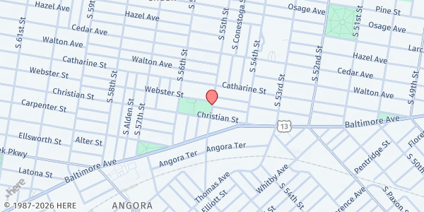 Map showing Christy Recreation Center at 728 S 55th St, Philadelphia, PA