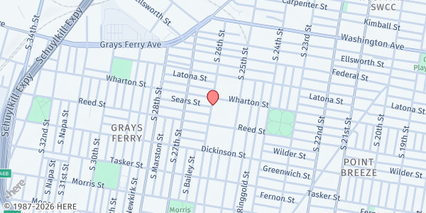 Map showing Church of Pentecost (PIWE) at 1315 S 26th St, Philadelphia, PA