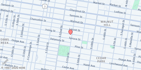 Map showing Church of the Holy Apostles and the Mediator at 260 S. 51st St., Philadelphia, PA