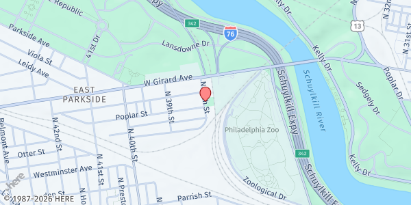 Map showing Clayborne Lewis Recreation Center at 1108 N 38th St, Philadelphia, PA