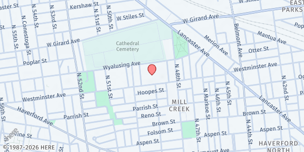 Map showing Community Council Tyme Program - Main Location at 4900 Wyalusing Ave., Philadelphia, PA