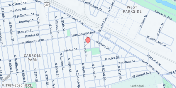 Map showing Conestoga Recreation Center at 5301 Media St., Philadelphia, PA