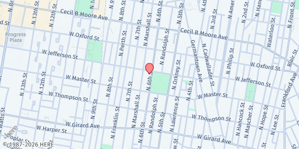 Map showing CRUZ RECREATION CENTER at 6th & Master St., Philadelphia, PA