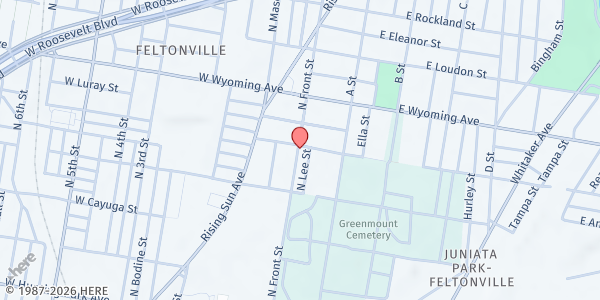 Map showing Daniel Temple Christian Church at 4545-4547 North Front Street, Philadelphia, PA