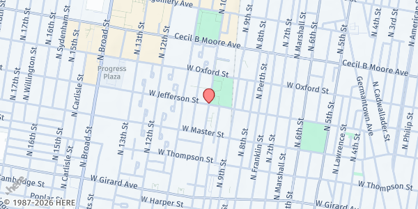 Map showing Dendy Recreation Center at 1501 N. 10th St., Philadelphia, PA