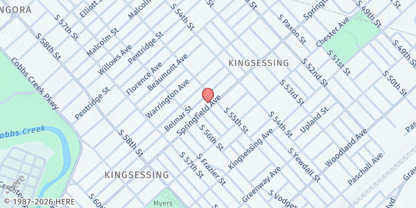 Map showing Dominion Abundant Power Baptist Church Of Christ at 5511 Springfield Ave., Philadelphia, PA