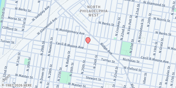Map showing East Park Revitalization Alliance Food Pantry Location 2 at 3209 W. Clifford Street, Philadelphia, PA