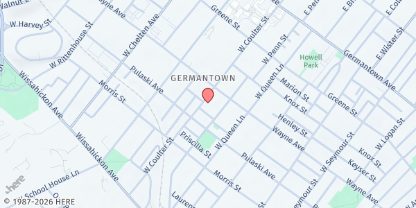 Map showing Enon Tabernacle Baptist Church at 226 West Coulter Street, Philadelphia, PA