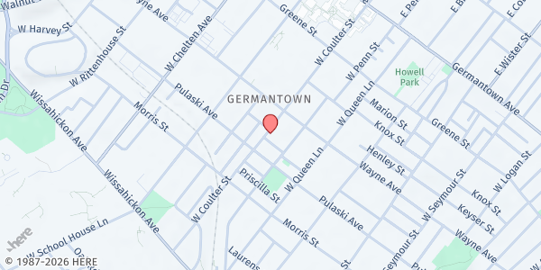 Map showing Enon Tabernacle Baptist Church at 230 W. Coulter St., Philadelphia, PA