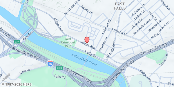 Map showing Falls Ridge Apartments at 4349 Ridge Ave., Philadelphia, PA