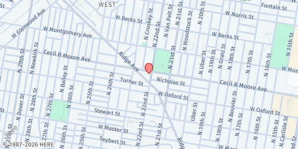 Map showing Farm Stand at 22nd and Cecil B. Moore at 1622 North 22nd Street, Philadelphia, PA