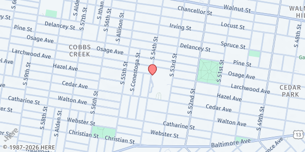 Map showing FAWN Food Pantry in the Atrium of PHMC Public Health Campus at 501 S 54th St, Philadelphia, PA