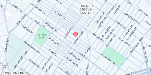 Map showing Feast of Justice - Castor Avenue Location at 6434 Castor Avenue, Philadelphia, PA