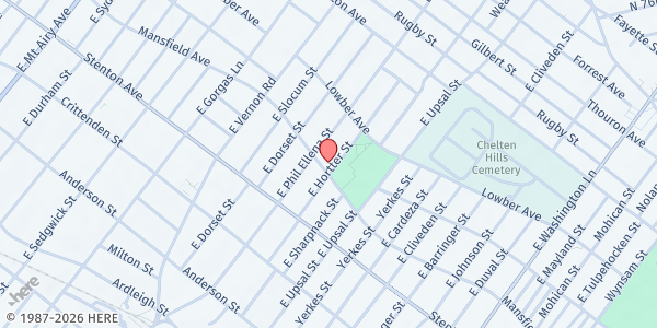 Map showing Finley Recreation Center at 1001 E. Hortter St., Philadelphia, PA