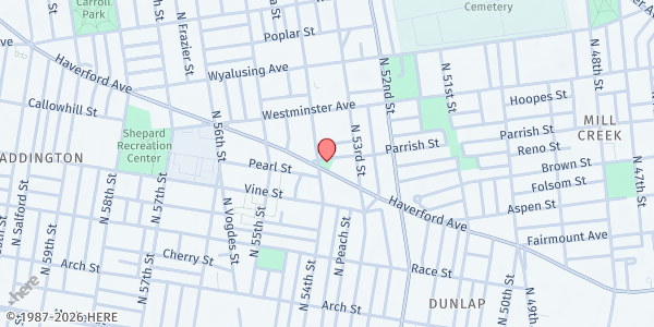 Map showing Firehouse Active Adult Center at 5331 Haverford Ave., Philadelphia, PA