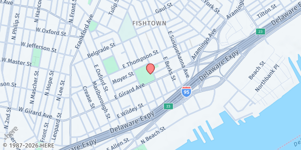 Map showing Fishtown Recreation Center at 1202 E. Montgomery Ave., Philadelphia, PA