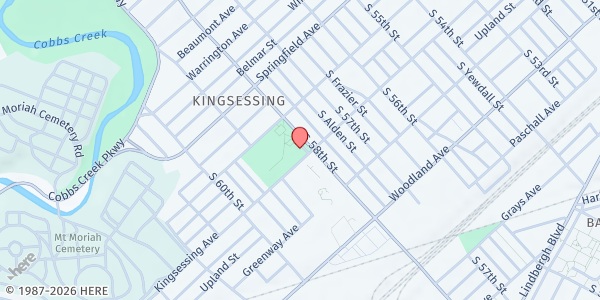 Map showing Francis J. Myers Recreation Center at 5801 Kingsessing Ave, Philadelphia, PA