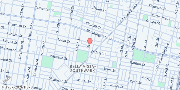 Map showing Fridges and Family at the People's Kitchen at 1149 S. 9th St., Philadelphia, PA