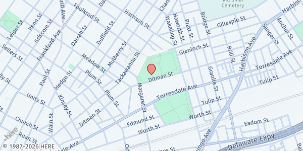 Map showing Gambrel Recreation Center at 4800 Ditman St, Philadelphia, PA