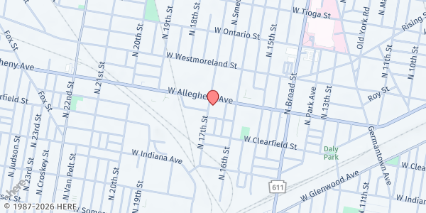 Map showing Georgia E. Gregory School of Music at 1630 W Allegheny Ave, Philadelphia, PA